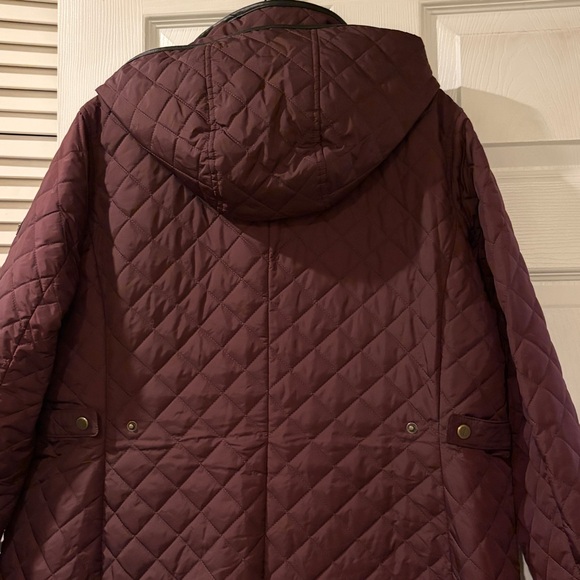 Lauren Ralph Lauren Quilted Hooded Coat XL Burgundy Equestrian Lining - Picture 11 of 14